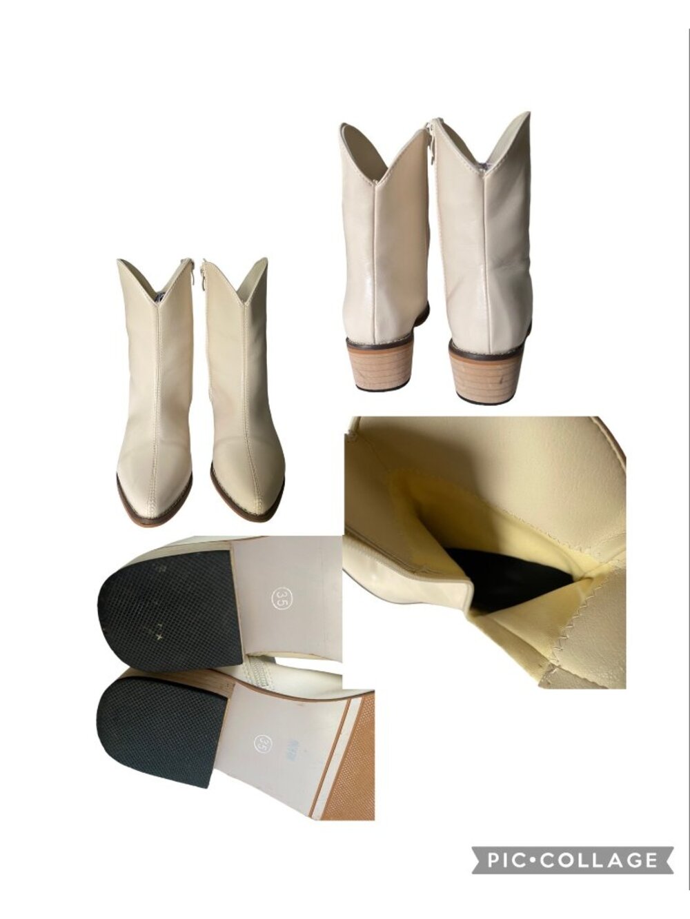 Ankle Bootie Women's Size 35 US 4. 5 Polyurethane Cream Zipper Pointed Toe - Picture 10 of 16
